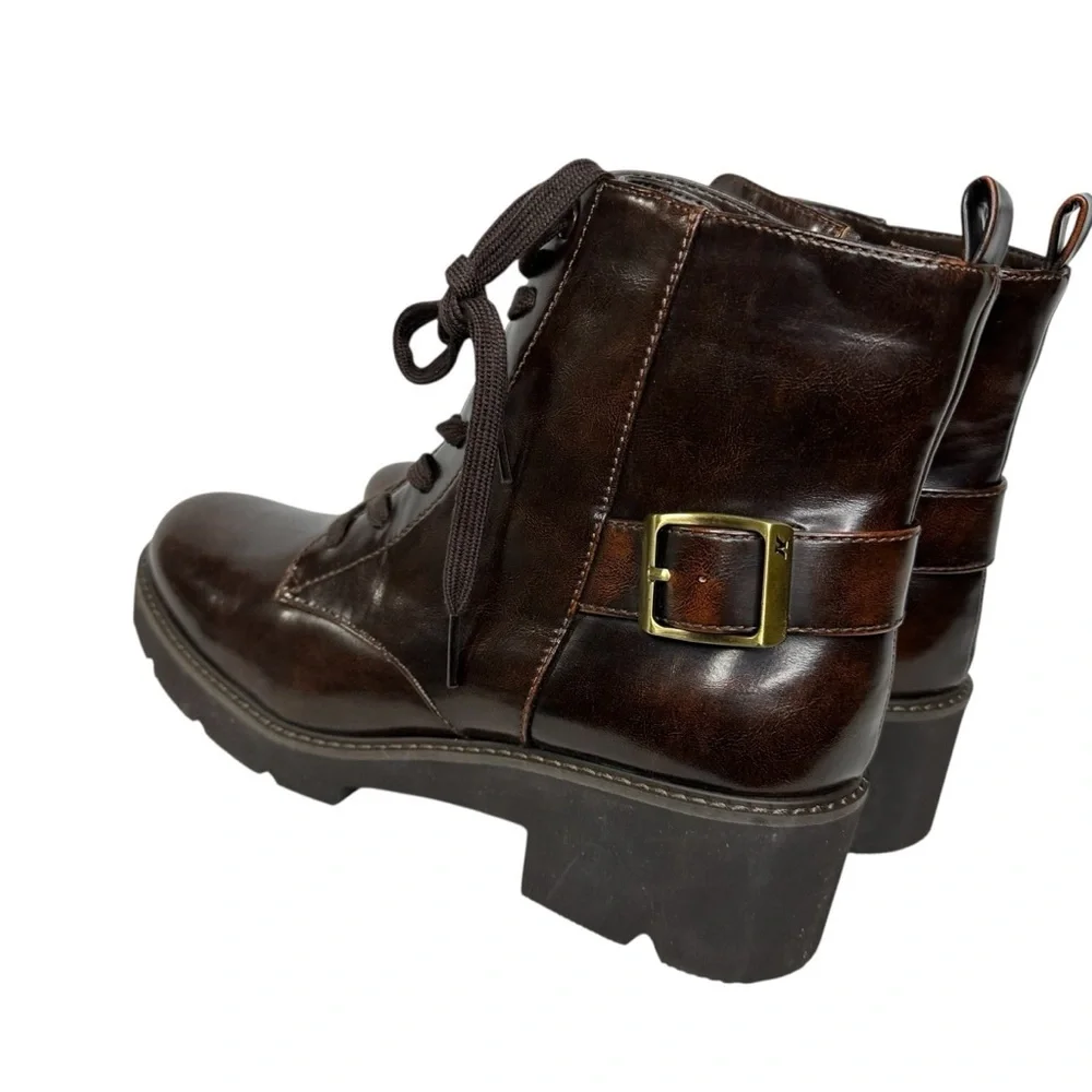 Naturalizer Cabaret Dark Brown Faux Leather Lace Up Ankle Bootie. 9.5